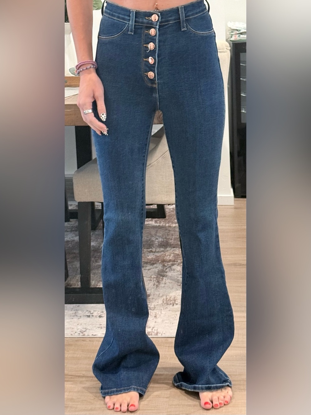 Fashion Nova Dark Blue Denim Jeans with Contrast Stitching